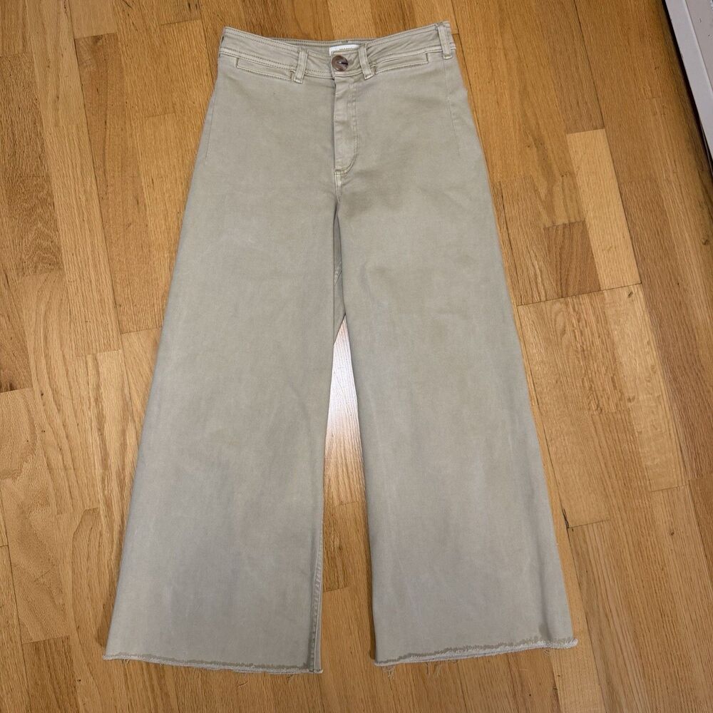 Maeve Anthropologie The Ettie High-Rise Crop Wide-Leg Jeans Beige 28 Read